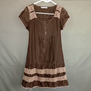 Women's Chocolate Brown Dress Small Embroidery